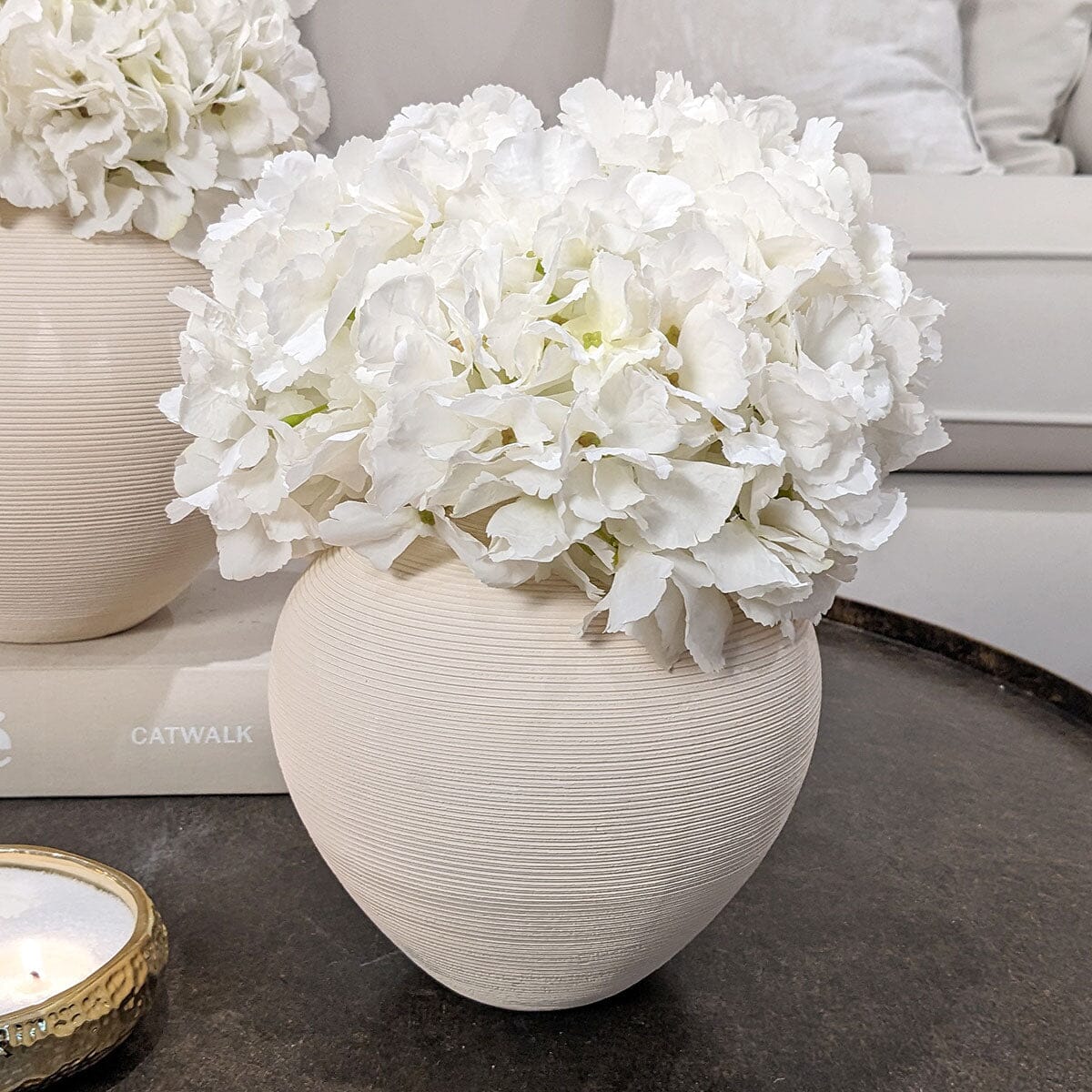 Solis Medium Rounded Stone Ceramic Neutral Vase - Bridgnorth Furniture