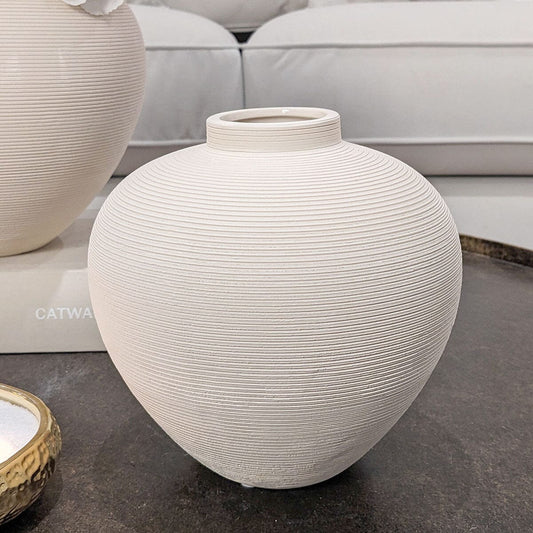 Solis Medium Rounded Stone Ceramic Neutral Vase - Bridgnorth Furniture