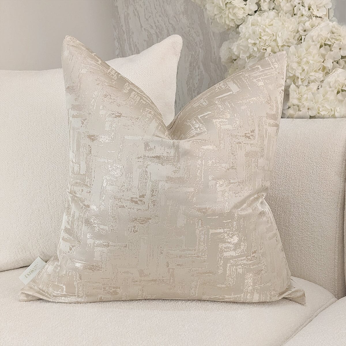 Sorrel Cream & Gold Metallic Abstract Patterned Cushion - 50x50cm - Bridgnorth Furniture