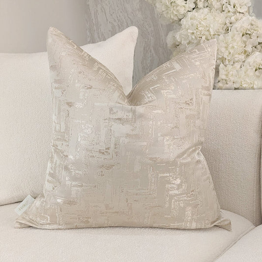 Sorrel Cream & Gold Metallic Abstract Patterned Cushion - 50x50cm - Bridgnorth Furniture
