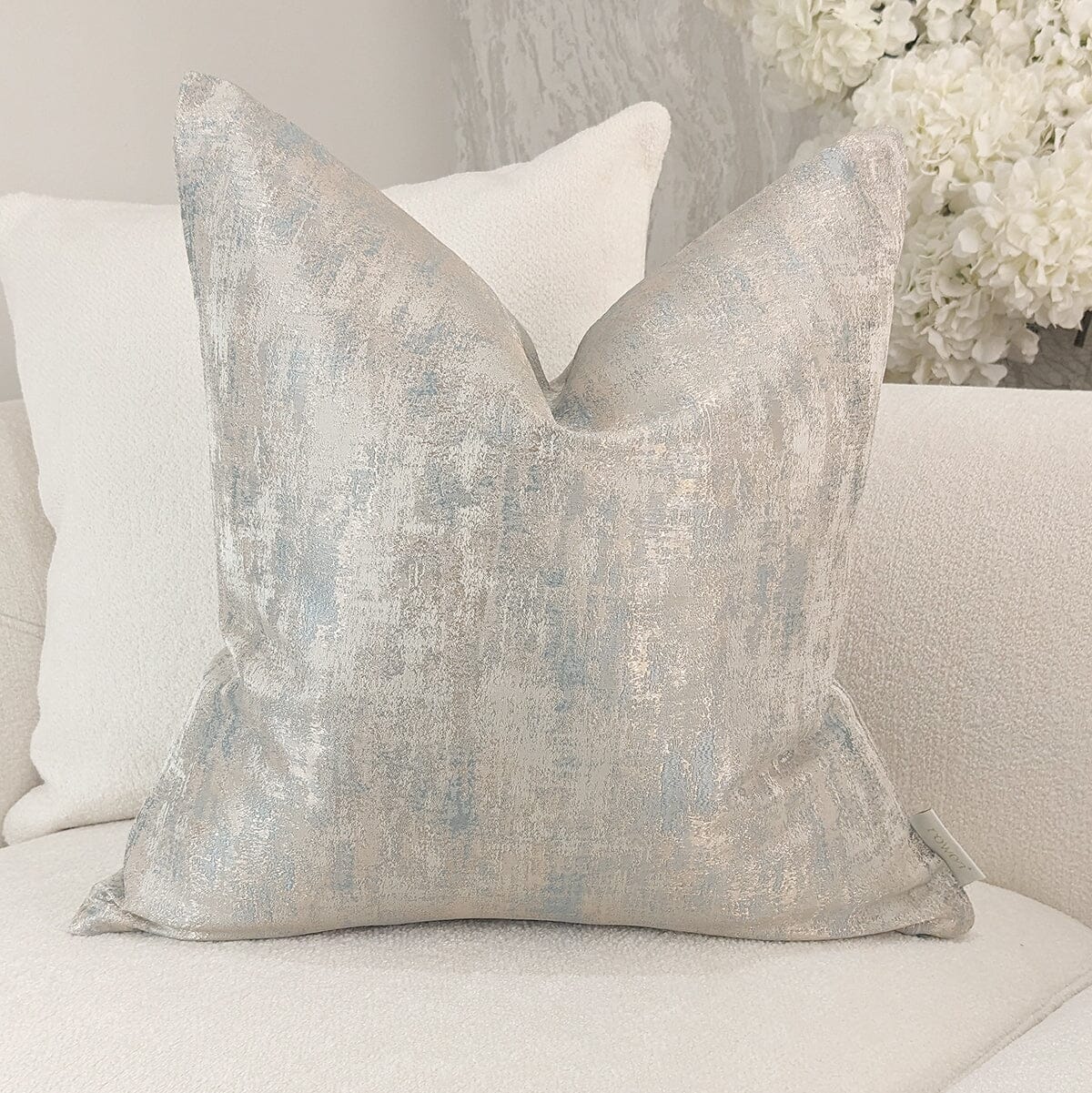 Tamzin Gold & Duck Egg Metallic Cushion - 50x50cm - Bridgnorth Furniture