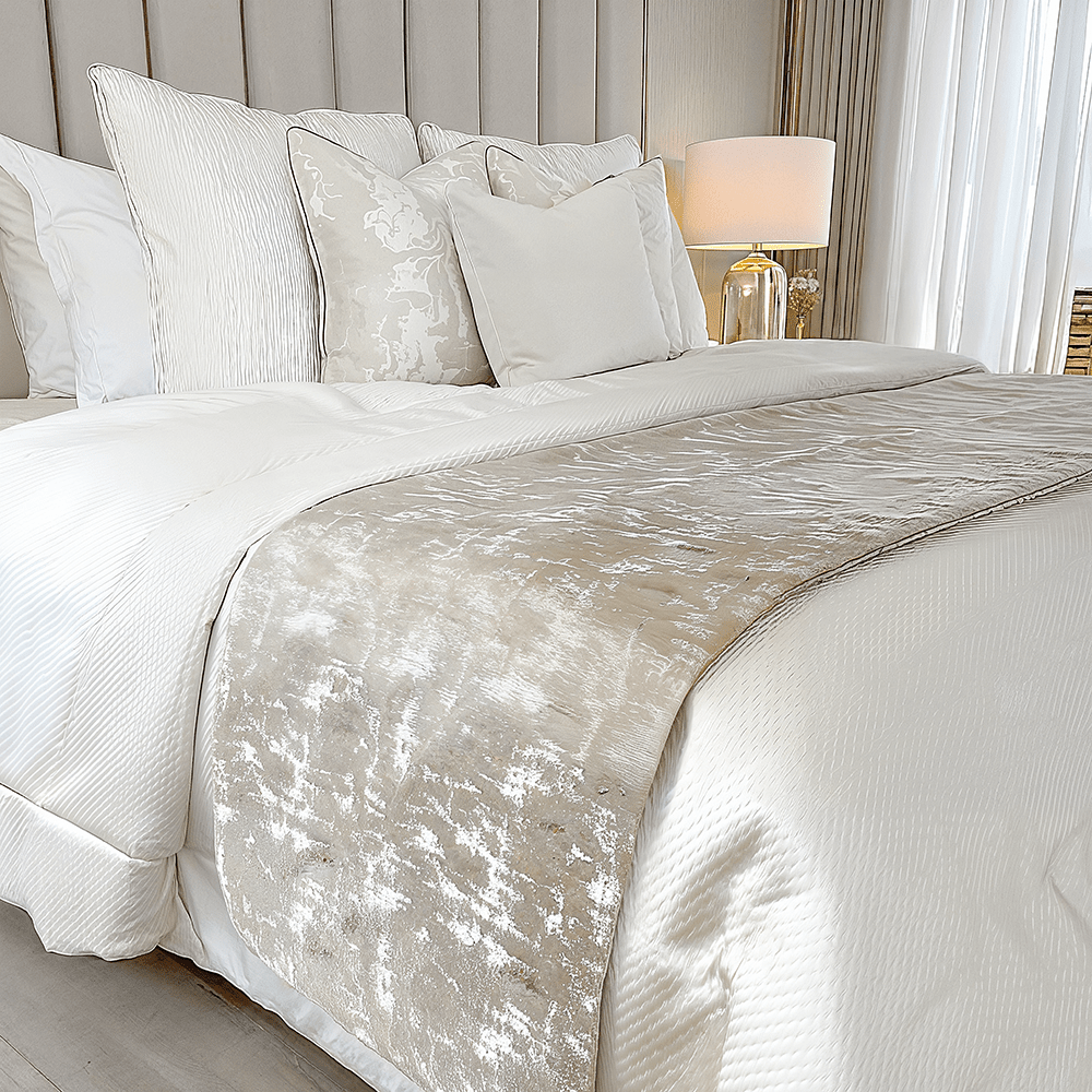 Tiana Cream & Gold Abstract Print Bed Runner - Bridgnorth Furniture
