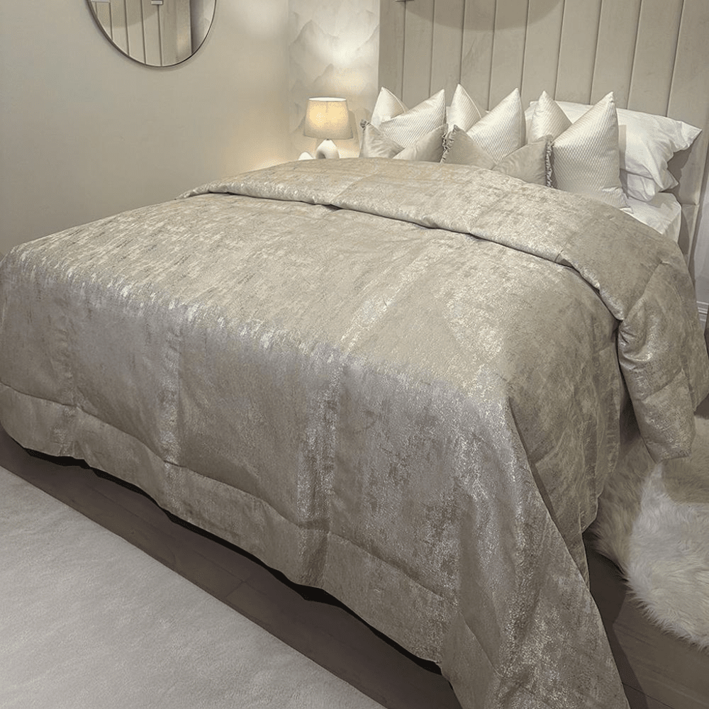 Tiana Cream & Gold Abstract Print Bedspread - Bridgnorth Furniture