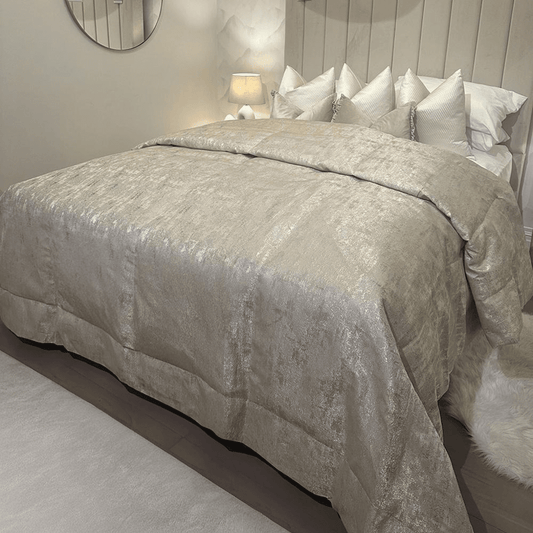 Tiana Cream & Gold Abstract Print Bedspread - Bridgnorth Furniture
