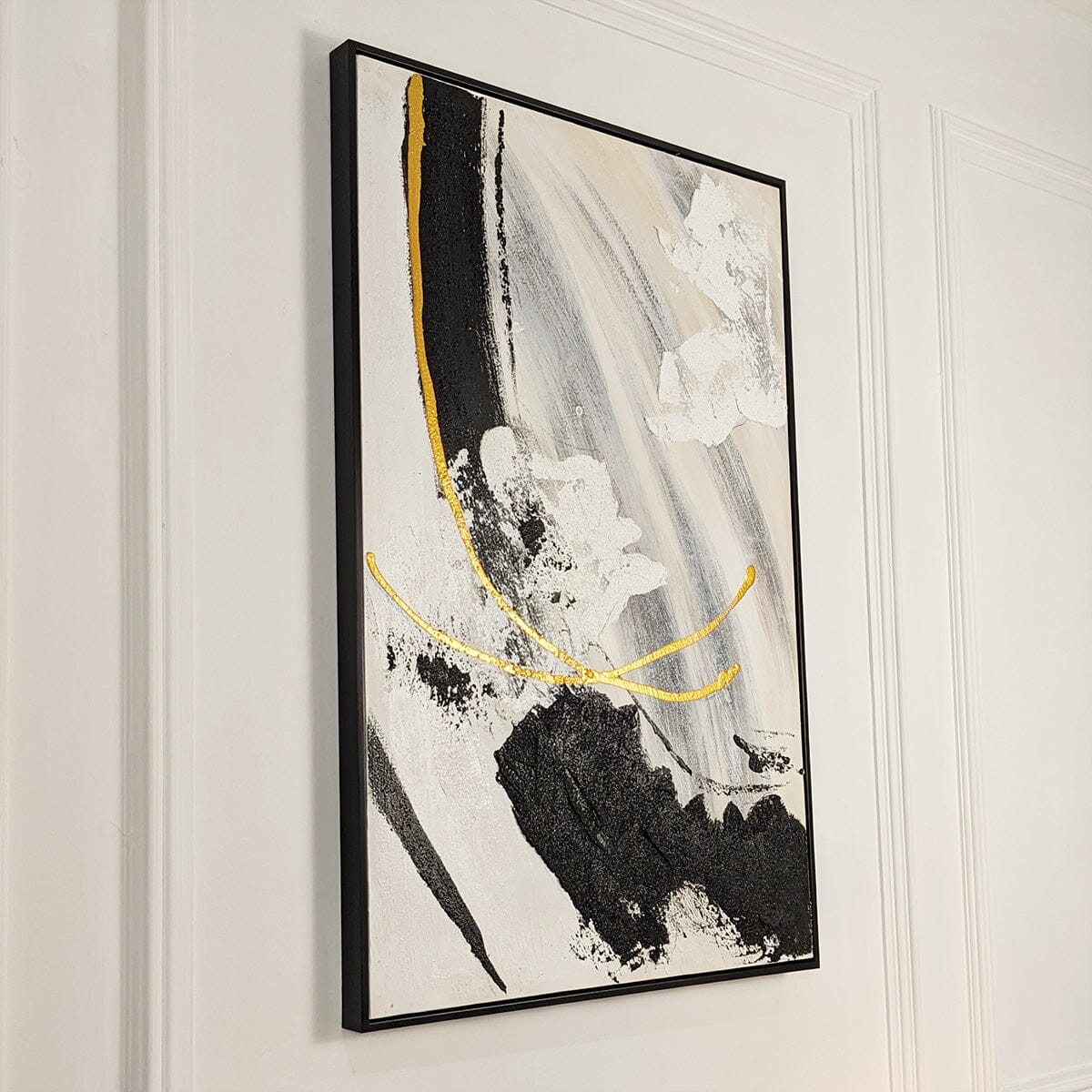 Verona Black, Taupe & White Abstract Paint Brush Effect Textured Canvas Wall Art - Bridgnorth Furniture