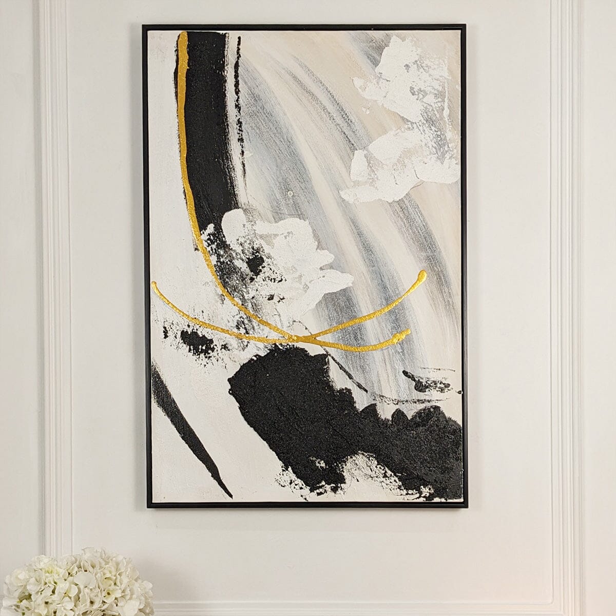 Verona Black, Taupe & White Abstract Paint Brush Effect Textured Canvas Wall Art - Bridgnorth Furniture