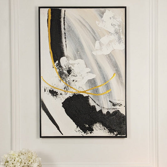 Verona Black, Taupe & White Abstract Paint Brush Effect Textured Canvas Wall Art - Bridgnorth Furniture