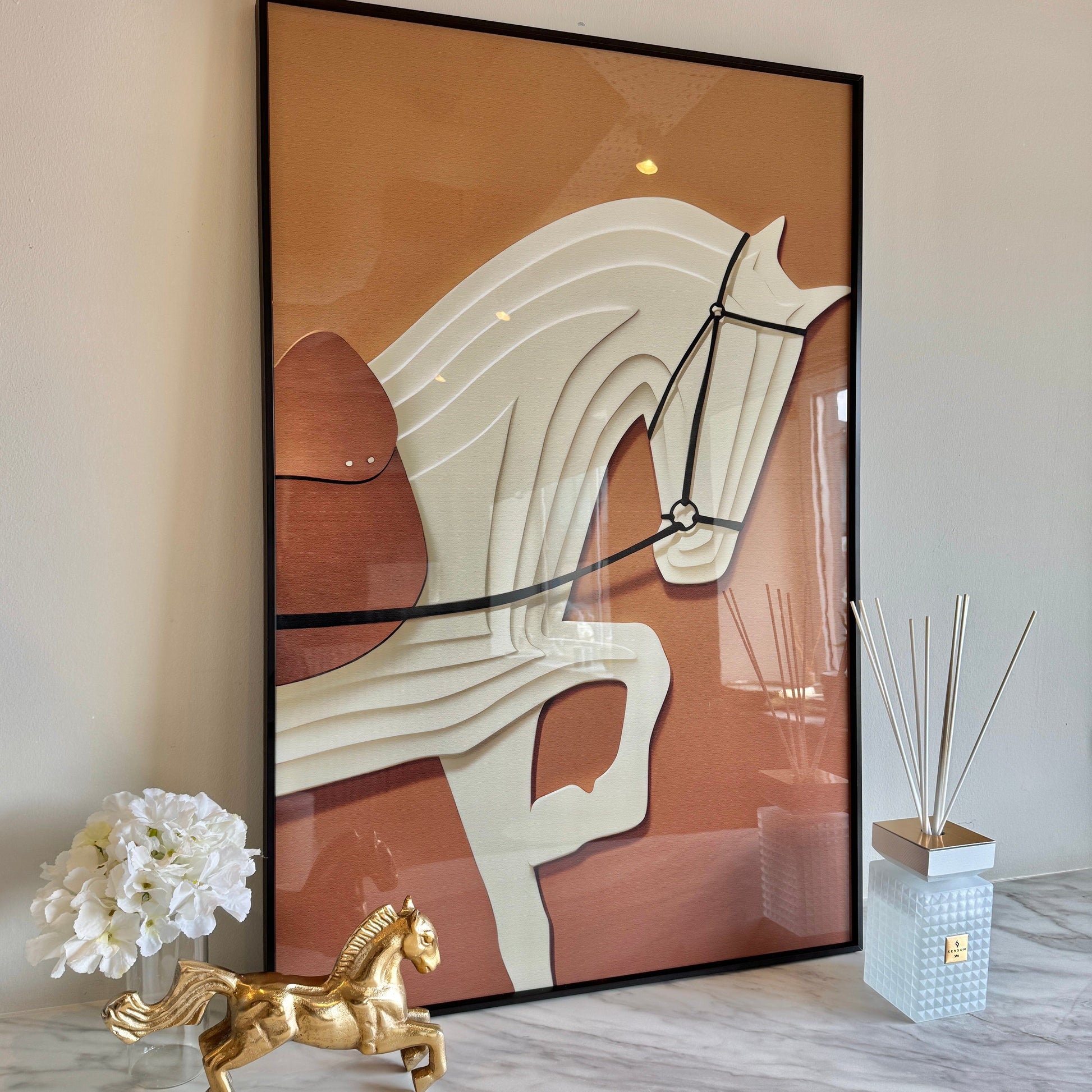 Vivienne Rust 3D Effect Horse Print Framed Wall Art - 60x90cm - Bridgnorth Furniture