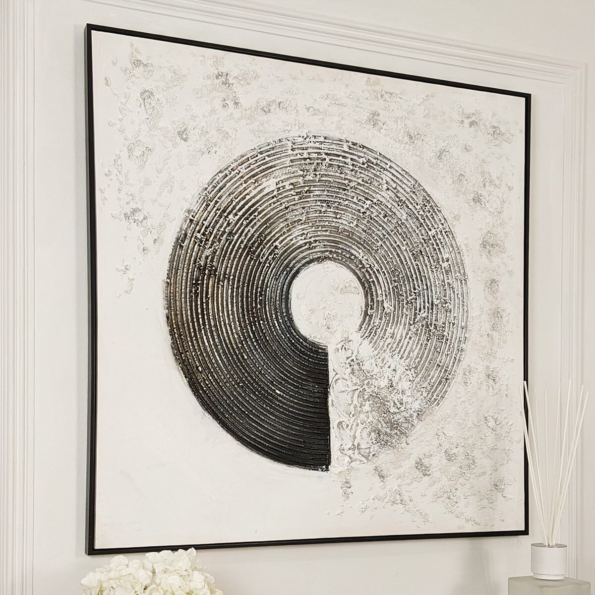 Westborne Monochrome Spiral Textured Canvas Wall Art - Bridgnorth Furniture