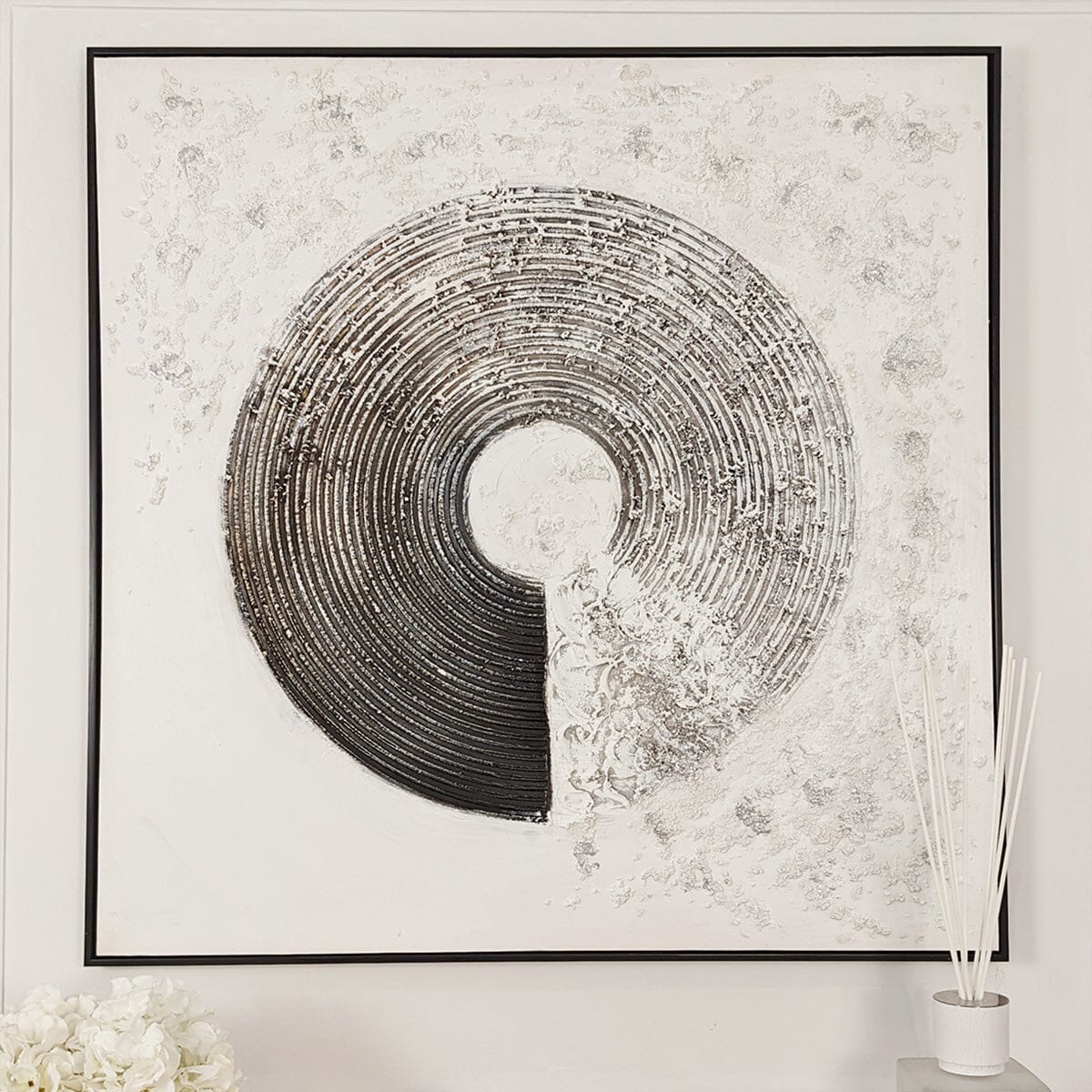 Westborne Monochrome Spiral Textured Canvas Wall Art - Bridgnorth Furniture