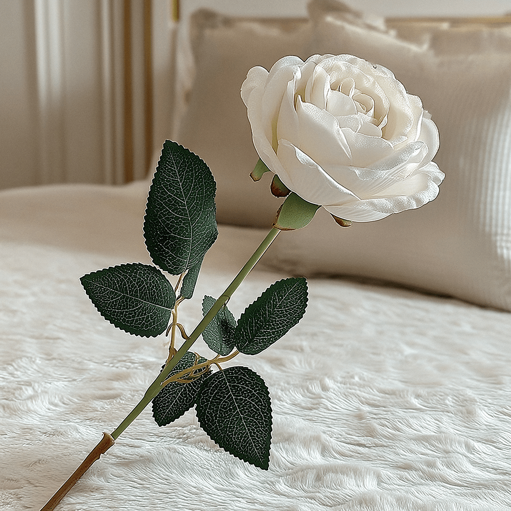 White Faux Peony Rose Single Stem Flower - Bridgnorth Furniture