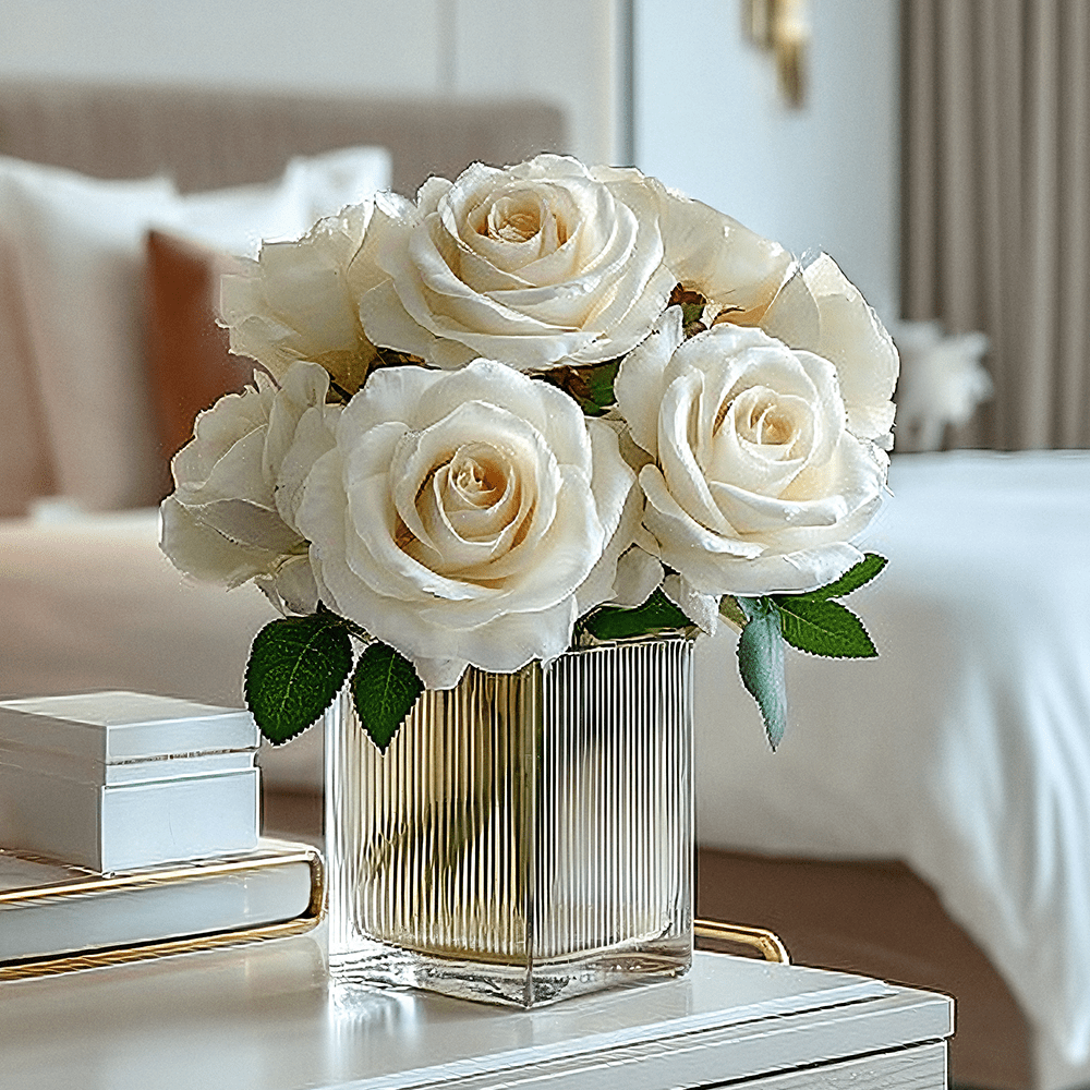 White Faux Peony Rose Single Stem Flower - Bridgnorth Furniture
