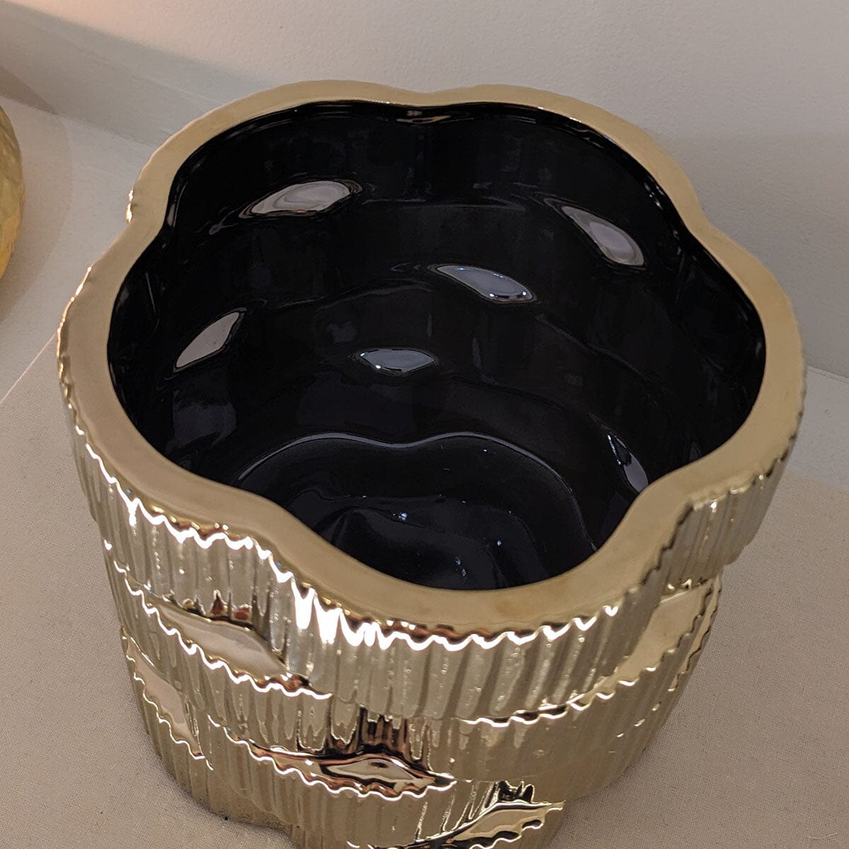 Willow Gold Ribbed Ceramic Planter - Bridgnorth Furniture