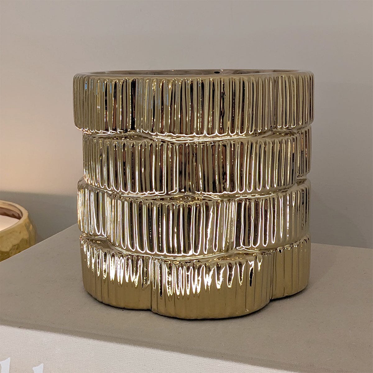 Willow Gold Ribbed Ceramic Planter - Bridgnorth Furniture