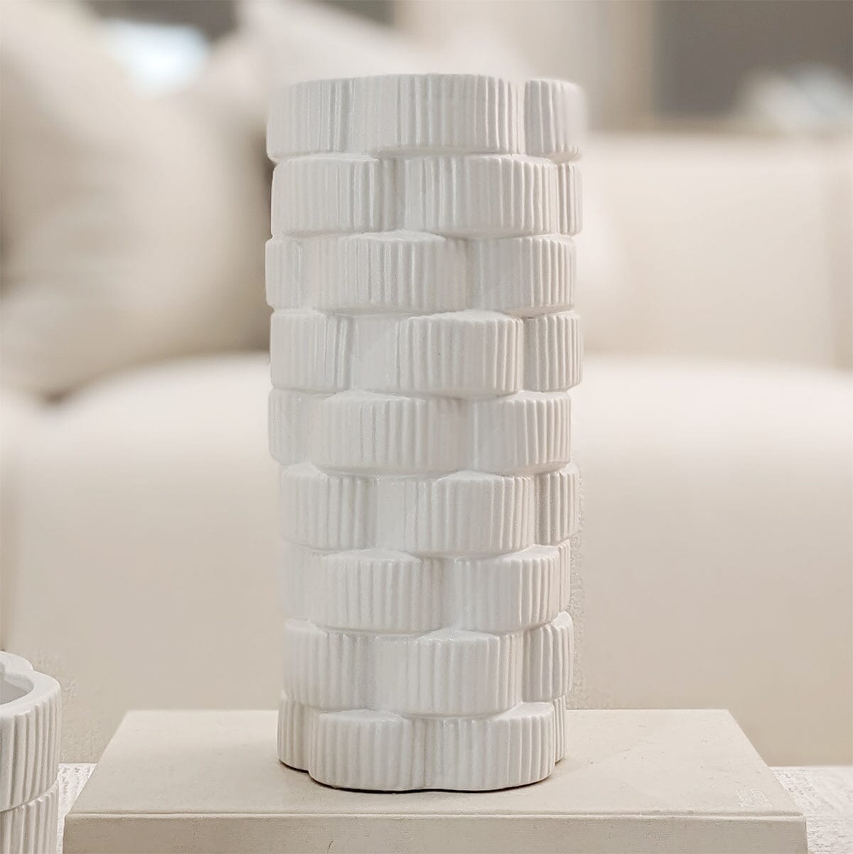 Willow Large White Ribbed Ceramic Vase - Bridgnorth Furniture