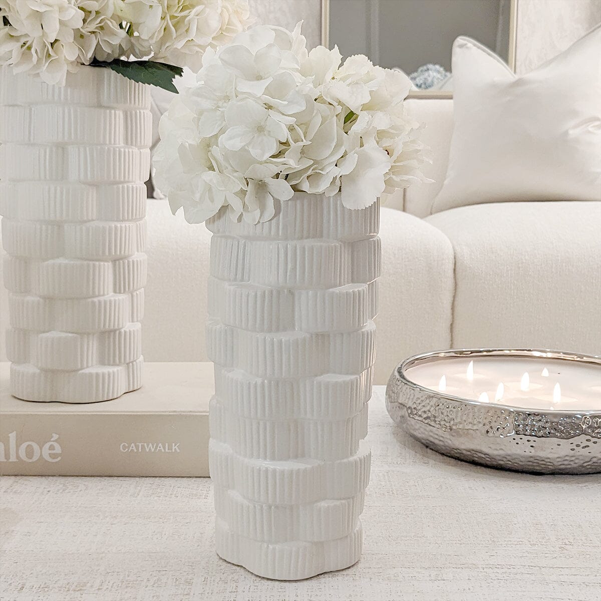 Willow Medium White Ribbed Ceramic Vase - Bridgnorth Furniture