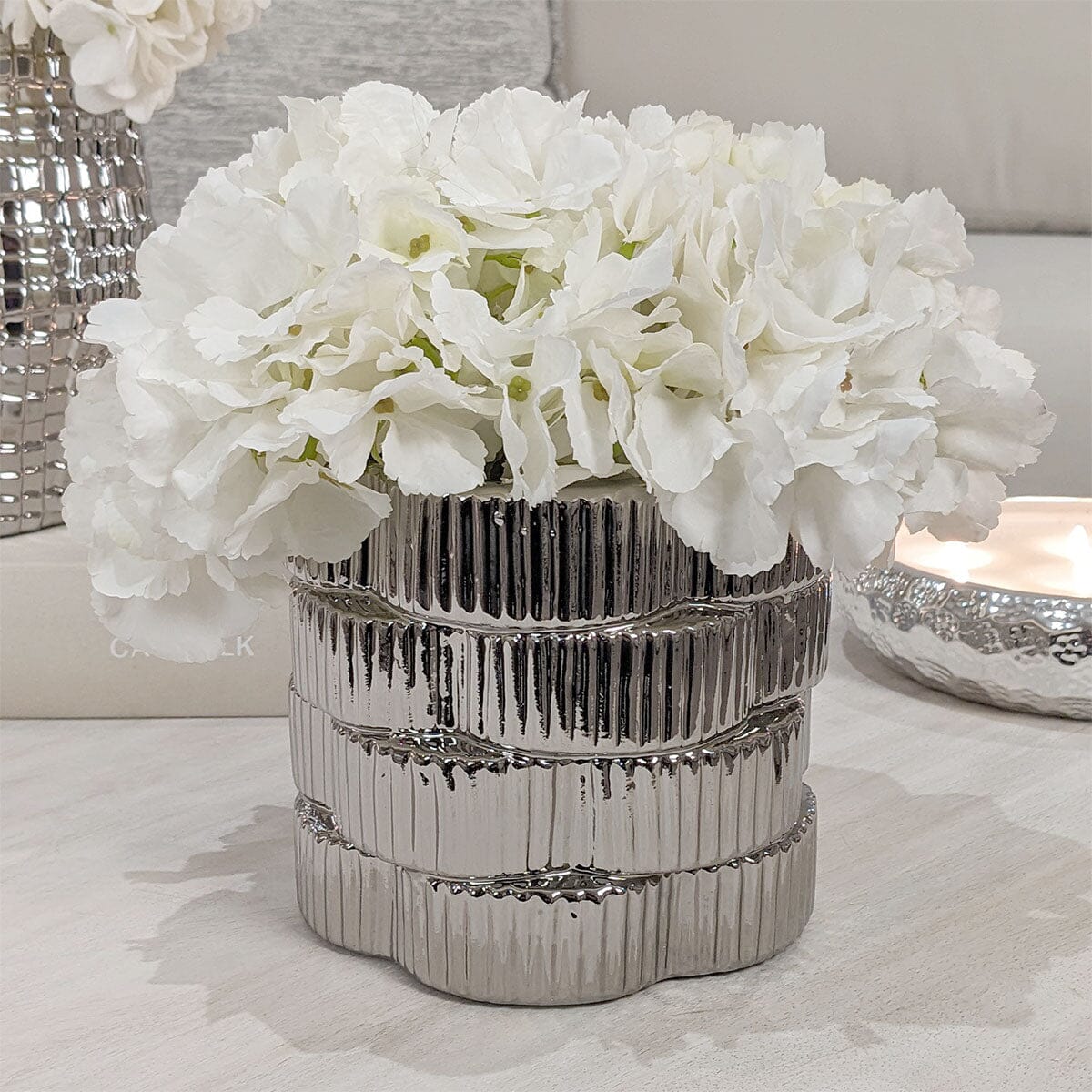 Willow Silver Ribbed Ceramic Planter - Bridgnorth Furniture