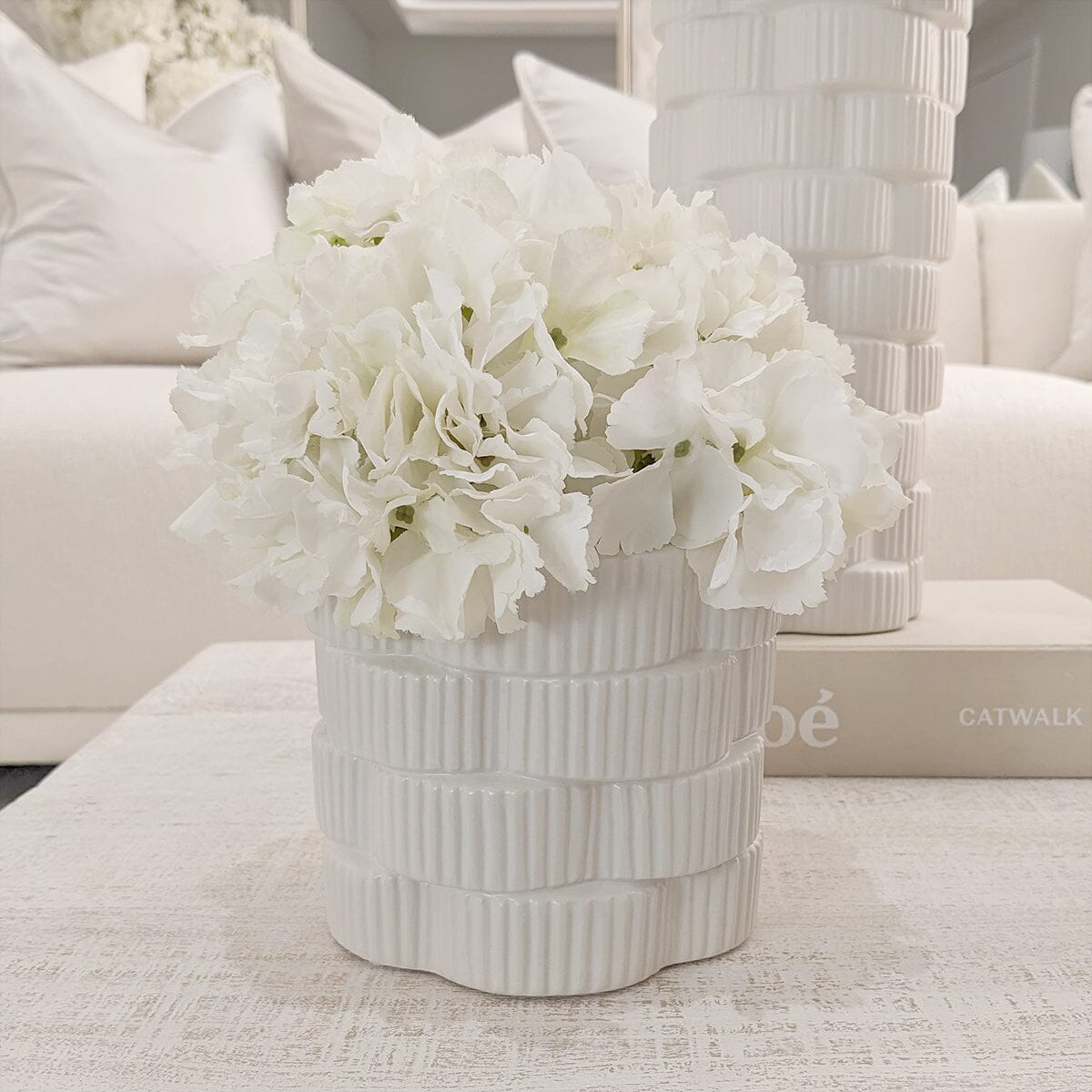 Willow White Ribbed Ceramic Planter - Bridgnorth Furniture