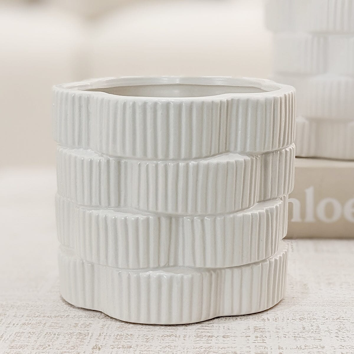 Willow White Ribbed Ceramic Planter - Bridgnorth Furniture