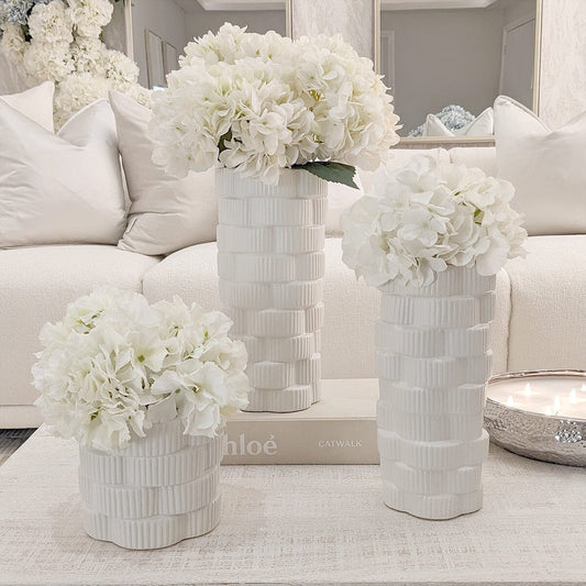 Willow White Ribbed Ceramic Vases - Set of 3 - Bridgnorth Furniture