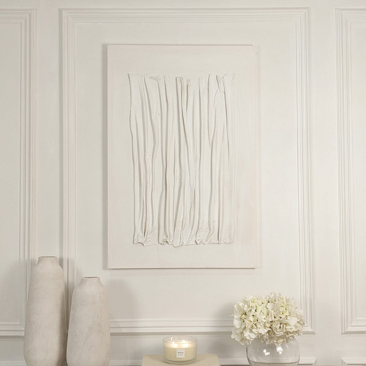 Wren White Textured Abstract Lines Canvas Wall Art - Bridgnorth Furniture