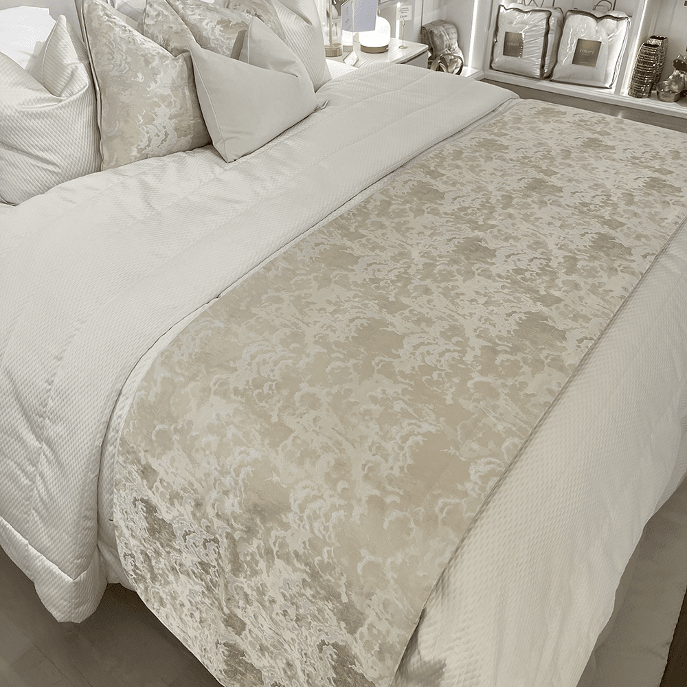 Yasmin Gold & Cream Metallic Cloud Print Bed Runner - Bridgnorth Furniture