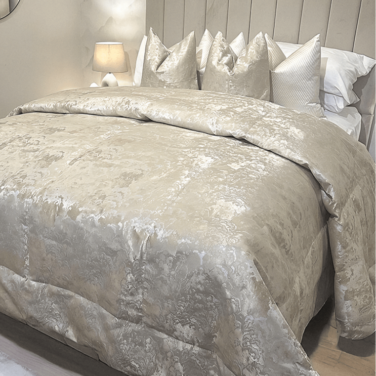 Yasmin Gold & Cream Metallic Cloud Print Bedspread - Bridgnorth Furniture