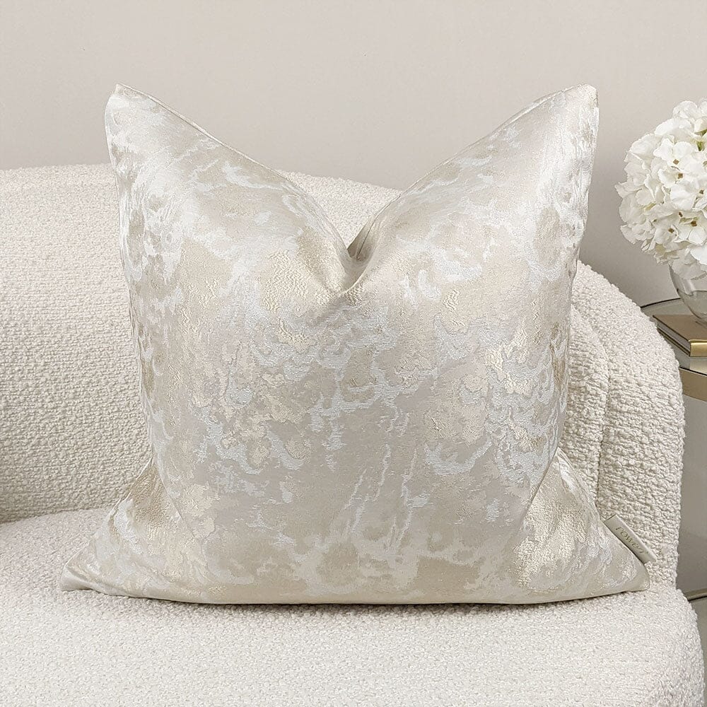 Yasmin Gold & Cream Metallic Cloud Print Cushion - 50x50cm - Bridgnorth Furniture