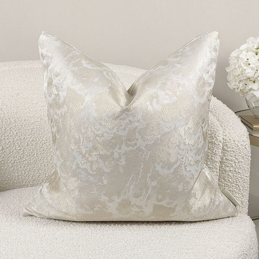 Yasmin Gold & Cream Metallic Cloud Print Cushion - 50x50cm - Bridgnorth Furniture