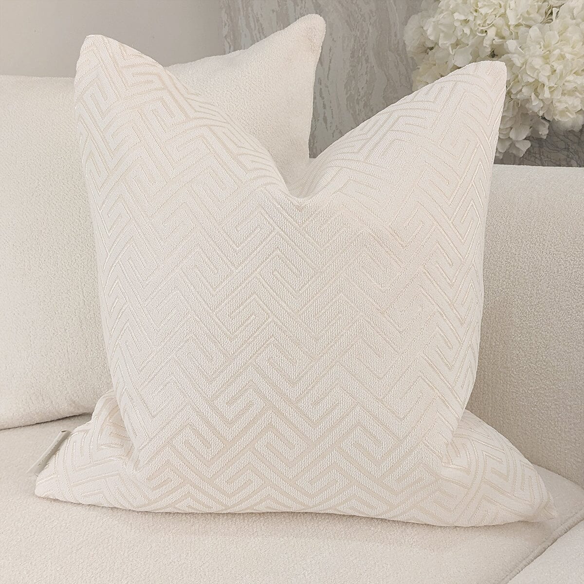 Zosia Cream & Gold Stitched Geometric Cushion - 50x50cm - Bridgnorth Furniture