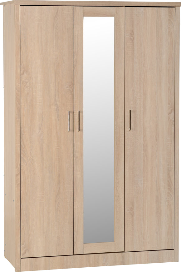 Light Oak Effect Veneer 3 Door Wardrobe