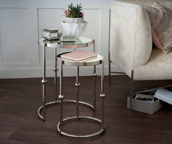 Mirrored Top and Nickel Nest of Tables